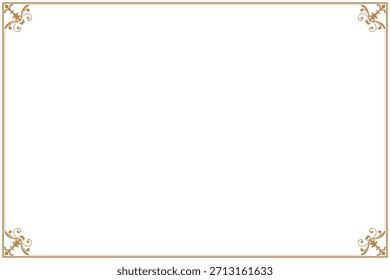 Elegant Gold Ornate Rectangular Border Frame with Vintage Scrollwork Corners. 1292