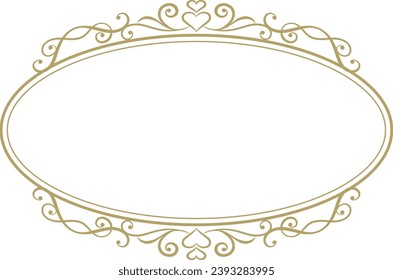 Elegant gold oval decorative frame with heart symbol.