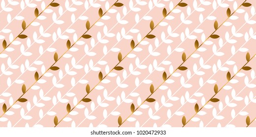 Elegant gold and pale rosy leaf seamless pattern. simple luxury style stock vector illustration. for background, wrapping paper, fabric. 