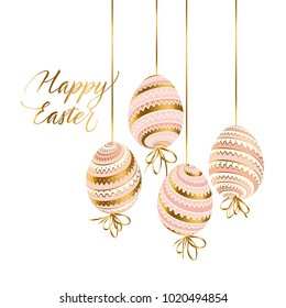 Elegant gold and pastel color easter eggs. luxury style stock vector illustration. for card, invitation, web and print projects.