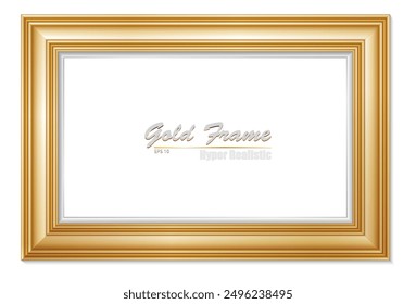 An elegant gold picture frame with hyper realistic shape. Approximate frame size 100x140 cm, high resolution 300 dpi. This image is NOT generated by Ai, the vector version is available in my gallery.