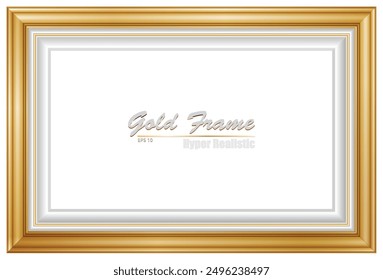 An elegant gold picture frame with hyper realistic shape. Approximate frame size 100x140 cm, high resolution 300 dpi. This image is NOT generated by Ai, the vector version is available in my gallery.