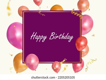 Elegant gold and pink gold balloon happy birthday celebration card banner template