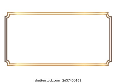 Elegant gold rectangular frame with corner accents and glowing effect on white background for decoration use