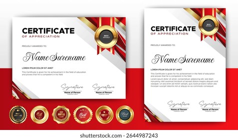 Elegant gold Red Diploma Certificates Template. For award, business, and education needs. vector