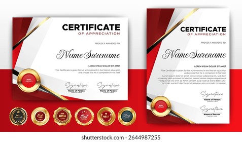 Elegante ouro Red Diploma Certificados Modelo. Para necessidades de prêmios, negócios e educação.