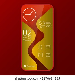 Elegant Gold Red Home Screen User Interface Widget Style, Vector Design Illustration