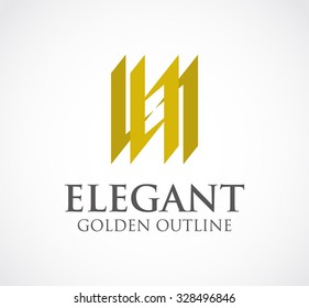 Elegant gold ribbon abstract vector and logo design or template luxury business icon of company identity symbol concept