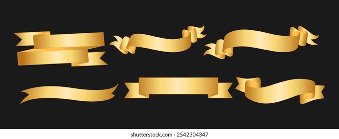 Elegant Gold Ribbon Banner Vector Set for Premium Labels, Logos, Invitations, and Decorative Design Elements in EPS Format