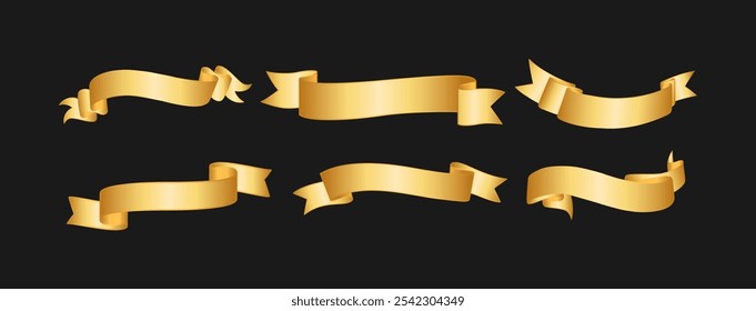 Elegant Gold Ribbon Banner Vector Set for Premium Labels, Logos, Invitations, and Decorative Design Elements in EPS Format