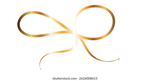 Elegant Gold Ribbon Bow Design on White Background. A sophisticated, gold ribbon bow design against a pure white backdrop.