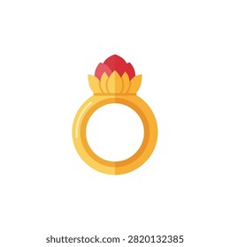 Elegant gold ring with red lotus flower petal design isolated on white background flat illustration