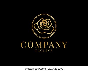 Elegant Gold Rose Flower Logo Design on Black Background