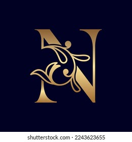 elegant gold royal beauty logo letter N