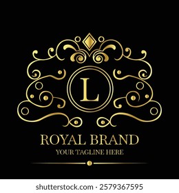 Elegant Gold Royal Brand Logo Design with Stylized Letter L on Black Background for Luxury Identity  
