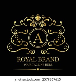 Elegant Gold Royal Brand Logo Design with Stylized Letter A on Black Background for Luxury Identity  
