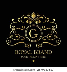 Elegant Gold Royal Brand Logo Design with Stylized Letter G on Black Background for Luxury Identity  
