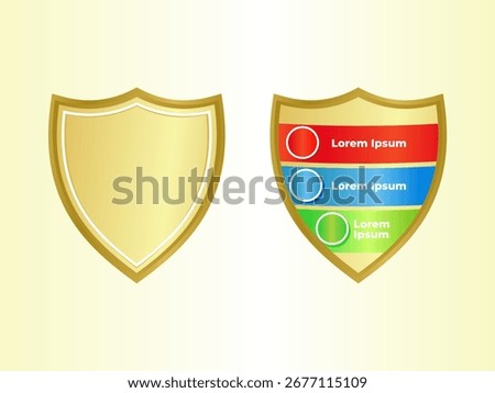 Elegant gold shield and infographic version with three colored bars, perfect for emblem, award, or data visualization projects.