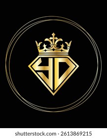 Elegant gold shield with YD initials, crowned in a classic geometric retro style. Perfect for luxury branding, logos, and vector illustrations