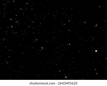 Elegant gold splatter texture on a black background. Abstract vector ink drops and glittery specks create a luxurious and festive design. Perfect for invitations, packaging, posters, brandin
