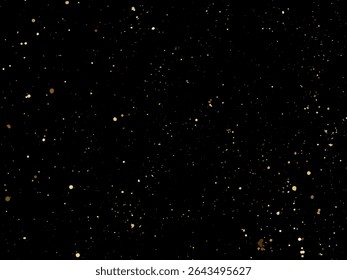 Elegant gold splatter texture on a black background. Abstract vector ink drops and glittery specks create a luxurious and festive design. Perfect for invitations, packaging, posters, brandin
