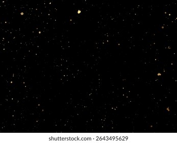 Elegant gold splatter texture on a black background. Abstract vector ink drops and glittery specks create a luxurious and festive design. Perfect for invitations, packaging, posters, brandin