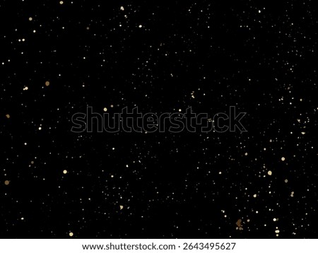 Elegant gold splatter texture on a black background. Abstract vector ink drops and glittery specks create a luxurious and festive design. Perfect for invitations, packaging, posters, brandin