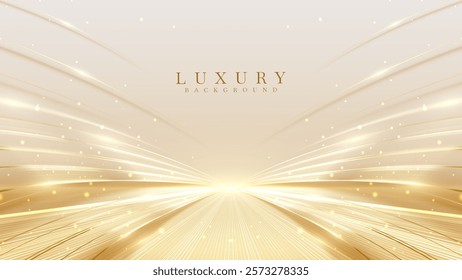 Elegant gold stage backdrop design decorated with glow and bokeh effect, background idea for awards ceremony and luxury style product promotion or marketing.