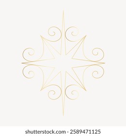 Elegant gold star design with swirling patterns. Intricate star motif with delicate swirls. Gold star and swirls create a refined and artistic look. Star element vector.