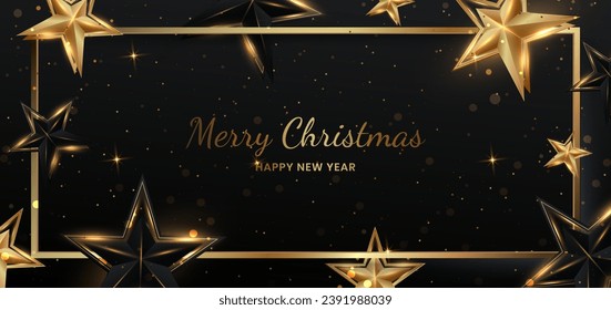 
Elegant gold star shining. Celebration party happy concept. Banner merry christmas light ray with lighting effect. Luxury greeting card. Vector illustration