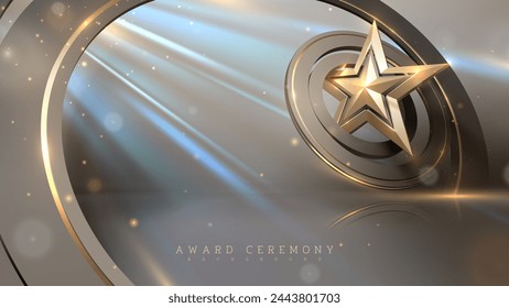 Elegant Gold Star Trophy on a Metallic Background, A Luxury Award Ceremony Backdrop.