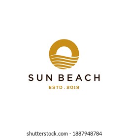 elegant gold sun beach logo icon vector in trendy luxury geometric minimal and simple style 