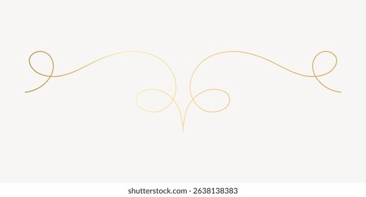 Elegant gold swirl design with delicate curves. Swirl pattern in gold, perfect for invitations. Gold swirl adds a touch of elegance and sophistication. Decorative flourish vector.