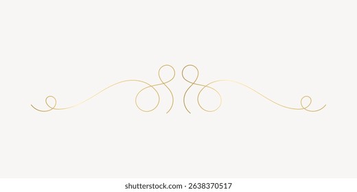 Elegant gold swirl design on a light background. Decorative swirl pattern with intricate gold lines. Perfect for invitations, cards, or elegant decor. Decorative flourish vector.