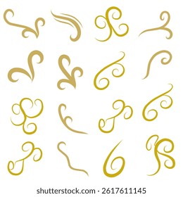 Elegant gold swirl ornament icon with intricate filigree curves. Perfect for luxury branding, invitations, packaging, and vintage-style designs.
