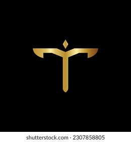 Elegant Gold T logo vector illustration.