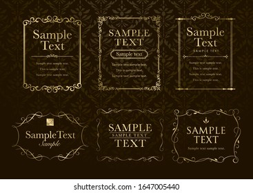 Elegant gold templates on black damask pattern