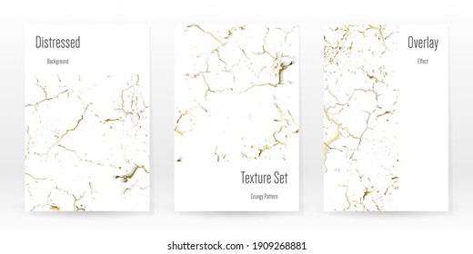 Elegante Juego De Textura De Oro. Tarjeta de presentación de mármol. La angustia Grunge Stone. Textura de pared rota blanca dorada. Estilo Roto de lujo dorado. Fondo De Marcado. Diseño resistente al ruido. Ilustración vectorial.