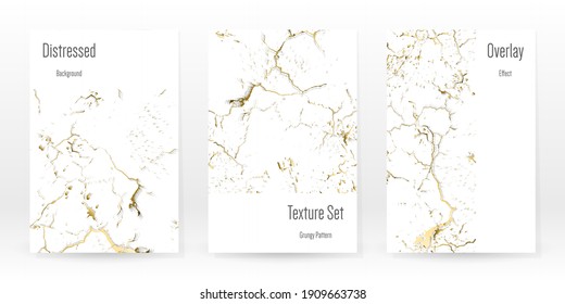 Elegante Juego De Textura De Oro. Tarjeta de presentación de mármol. La angustia Grunge Stone. Textura de pared rota blanca dorada. Estilo Roto de lujo dorado. Fondo De Marcado. Diseño resistente al ruido. Ilustración vectorial.