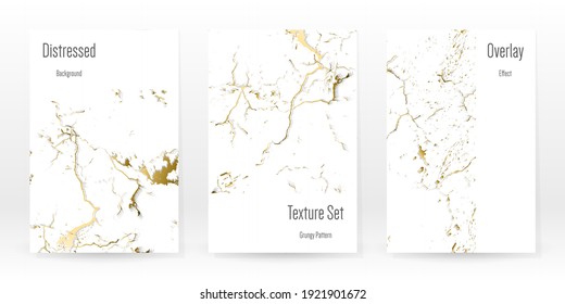 Elegante Juego De Textura De Oro. Tarjeta de presentación de mármol. La angustia Grunge Stone. Textura de pared rota blanca dorada. Estilo Roto de lujo dorado. Fondo De Marcado. Diseño resistente al ruido. Ilustración vectorial.
