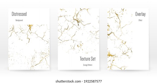 Elegante Juego De Textura De Oro. Tarjeta de presentación de mármol. La angustia Grunge Stone. Textura de pared rota blanca dorada. Estilo Roto de lujo dorado. Fondo De Marcado. Diseño resistente al ruido. Ilustración vectorial.