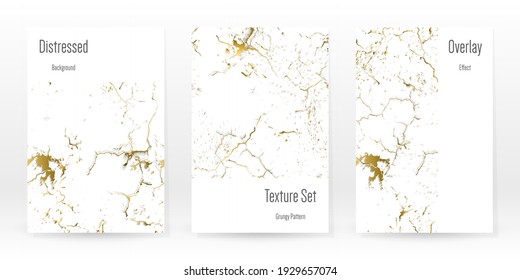 Elegante Juego De Textura De Oro. Tarjeta de presentación de mármol. La angustia Grunge Stone. Textura de pared rota blanca dorada. Estilo Roto de lujo dorado. Fondo De Marcado. Diseño resistente al ruido. Ilustración vectorial.