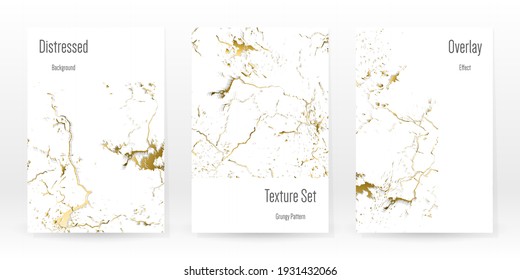 Elegante Juego De Textura De Oro. Tarjeta de presentación de mármol. La angustia Grunge Stone. Textura de pared rota blanca dorada. Estilo Roto de lujo dorado. Fondo De Marcado. Diseño resistente al ruido. Ilustración vectorial.