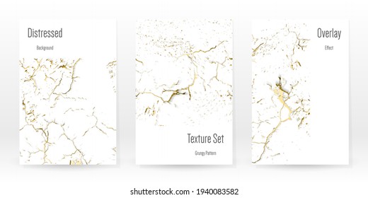 Elegante Juego De Textura De Oro. Tarjeta de presentación de mármol. La angustia Grunge Stone. Textura de pared rota blanca dorada. Estilo Roto de lujo dorado. Fondo De Marcado. Diseño resistente al ruido. Ilustración vectorial.