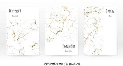 Elegante Juego De Textura De Oro. Tarjeta de presentación de mármol. La angustia Grunge Stone. Textura de pared rota blanca dorada. Estilo Roto de lujo dorado. Fondo De Marcado. Diseño resistente al ruido. Ilustración vectorial.