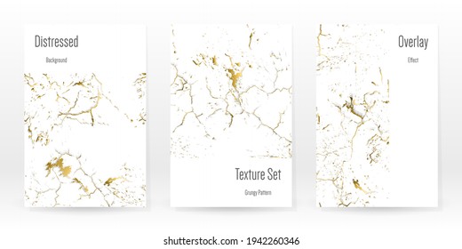 Elegante Juego De Textura De Oro. Tarjeta de presentación de mármol. La angustia Grunge Stone. Textura de pared rota blanca dorada. Estilo Roto de lujo dorado. Fondo De Marcado. Diseño resistente al ruido. Ilustración vectorial.