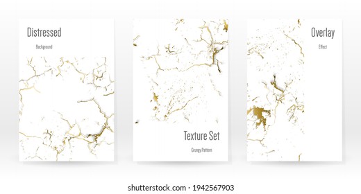 Elegante Juego De Textura De Oro. Tarjeta de presentación de mármol. La angustia Grunge Stone. Textura de pared rota blanca dorada. Estilo Roto de lujo dorado. Fondo De Marcado. Diseño resistente al ruido. Ilustración vectorial.