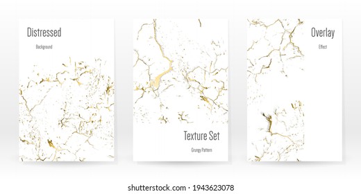 Elegante Juego De Textura De Oro. Tarjeta de presentación de mármol. La angustia Grunge Stone. Textura de pared rota blanca dorada. Estilo Roto de lujo dorado. Fondo De Marcado. Diseño resistente al ruido. Ilustración vectorial.