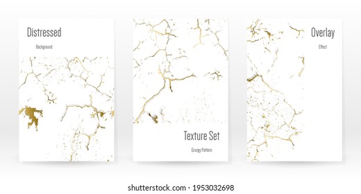 Elegante Juego De Textura De Oro. Tarjeta de presentación de mármol. La angustia Grunge Stone. Textura de pared rota blanca dorada. Estilo Roto de lujo dorado. Fondo De Marcado. Diseño resistente al ruido. Ilustración vectorial.