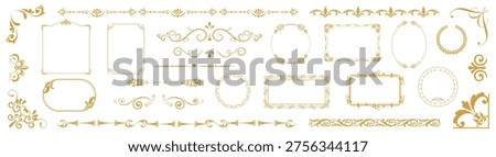 Elegant gold vintage decorative frames, borders and flourishes set isolated on white background. Luxury classic ornaments for wedding invitations, branding, certificates and design projects.